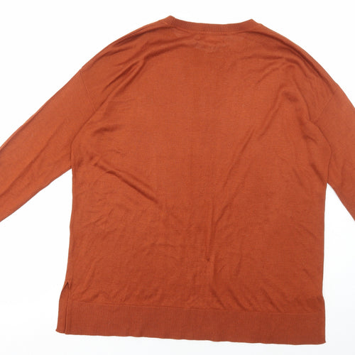 H&M Womens Orange Round Neck Viscose Pullover Jumper Size S