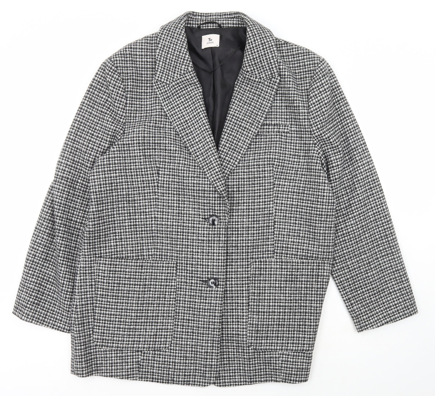 TU Womens Grey Plaid Jacket Blazer Size 16