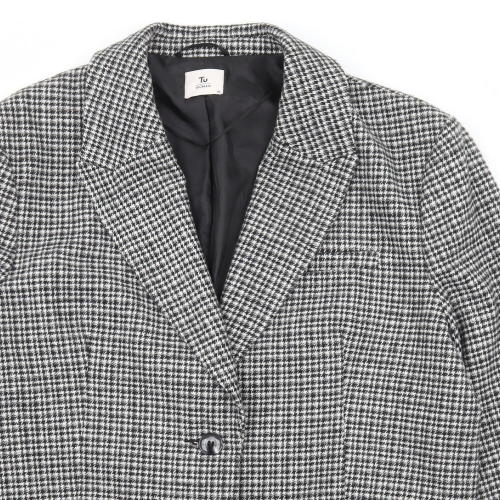 TU Womens Grey Plaid Jacket Blazer Size 16