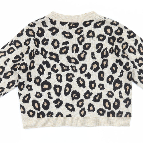 New Look Womens Brown V-Neck Animal Print Acrylic Cardigan Jumper Size S