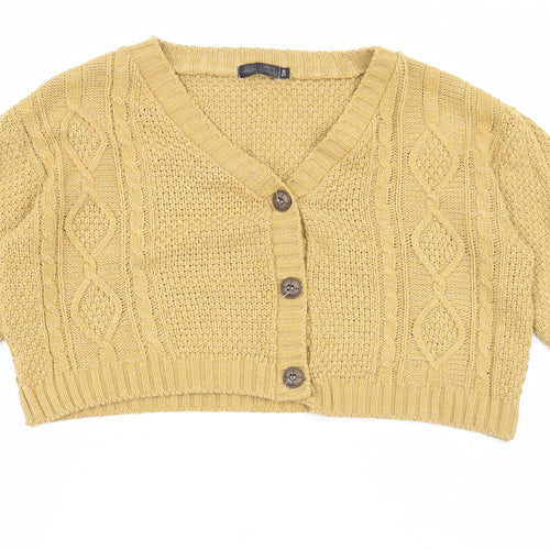 Rebellious Womens Yellow V-Neck Acrylic Cardigan Jumper Size S