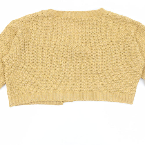 Rebellious Womens Yellow V-Neck Acrylic Cardigan Jumper Size S
