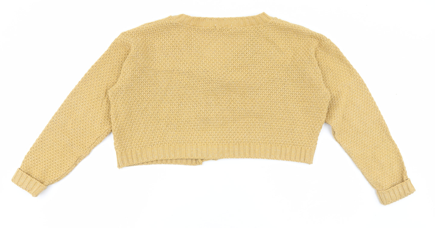 Rebellious Womens Yellow V-Neck Acrylic Cardigan Jumper Size S