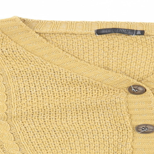 Rebellious Womens Yellow V-Neck Acrylic Cardigan Jumper Size S