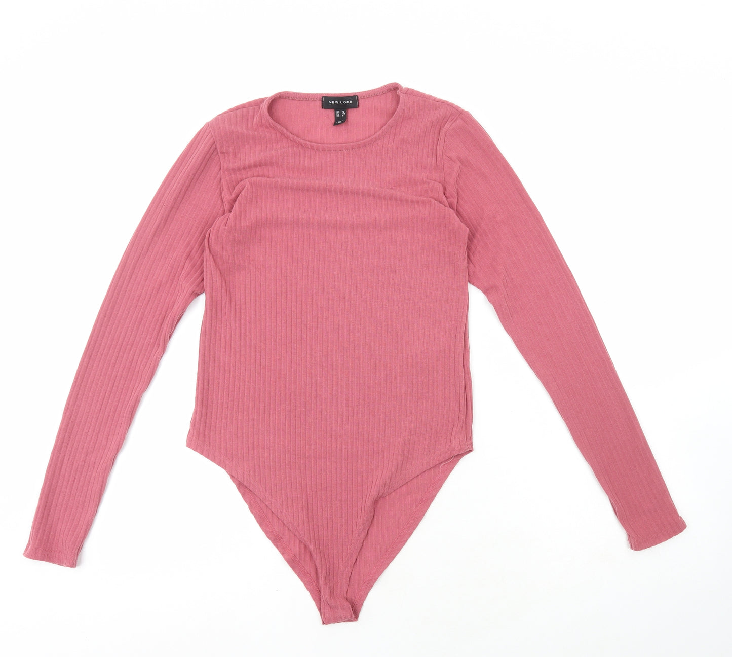 New Look Womens Pink Polyester Basic T-Shirt Size 12 Round Neck