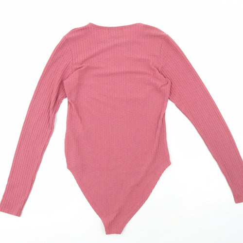 New Look Womens Pink Polyester Basic T-Shirt Size 12 Round Neck