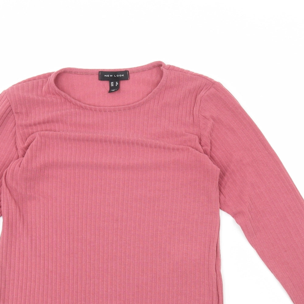 New Look Womens Pink Polyester Basic T-Shirt Size 12 Round Neck
