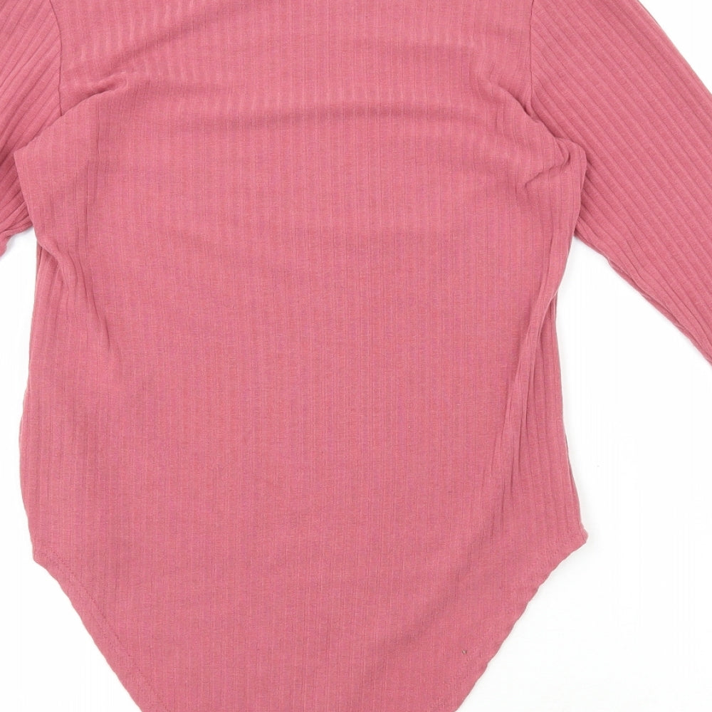 New Look Womens Pink Polyester Basic T-Shirt Size 12 Round Neck
