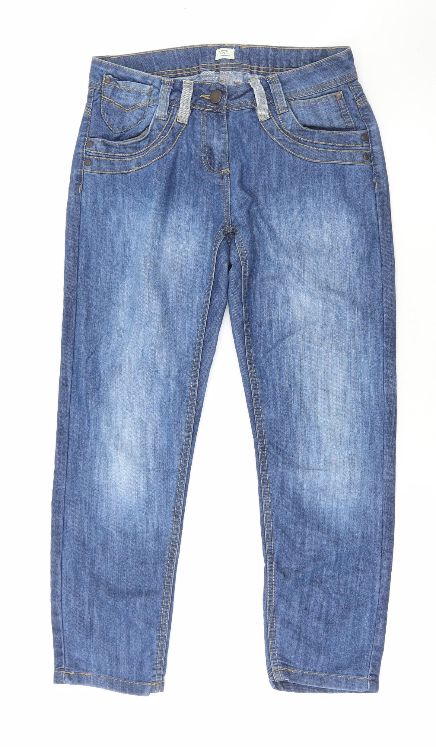 F&F Womens Blue Cotton Straight Jeans Size 8 L26 in Regular