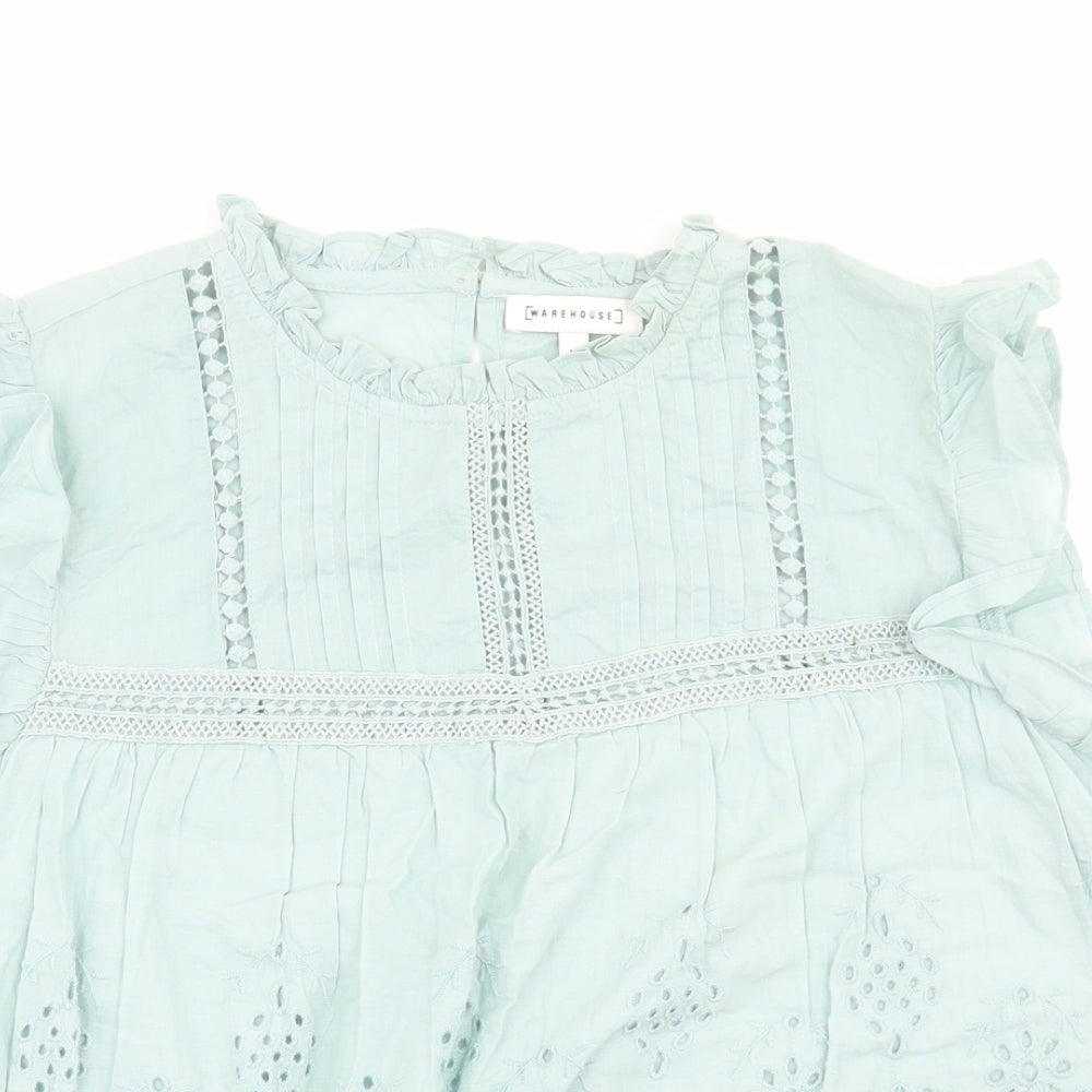 Warehouse Womens Green Polyester Basic Blouse Size 16 High Neck