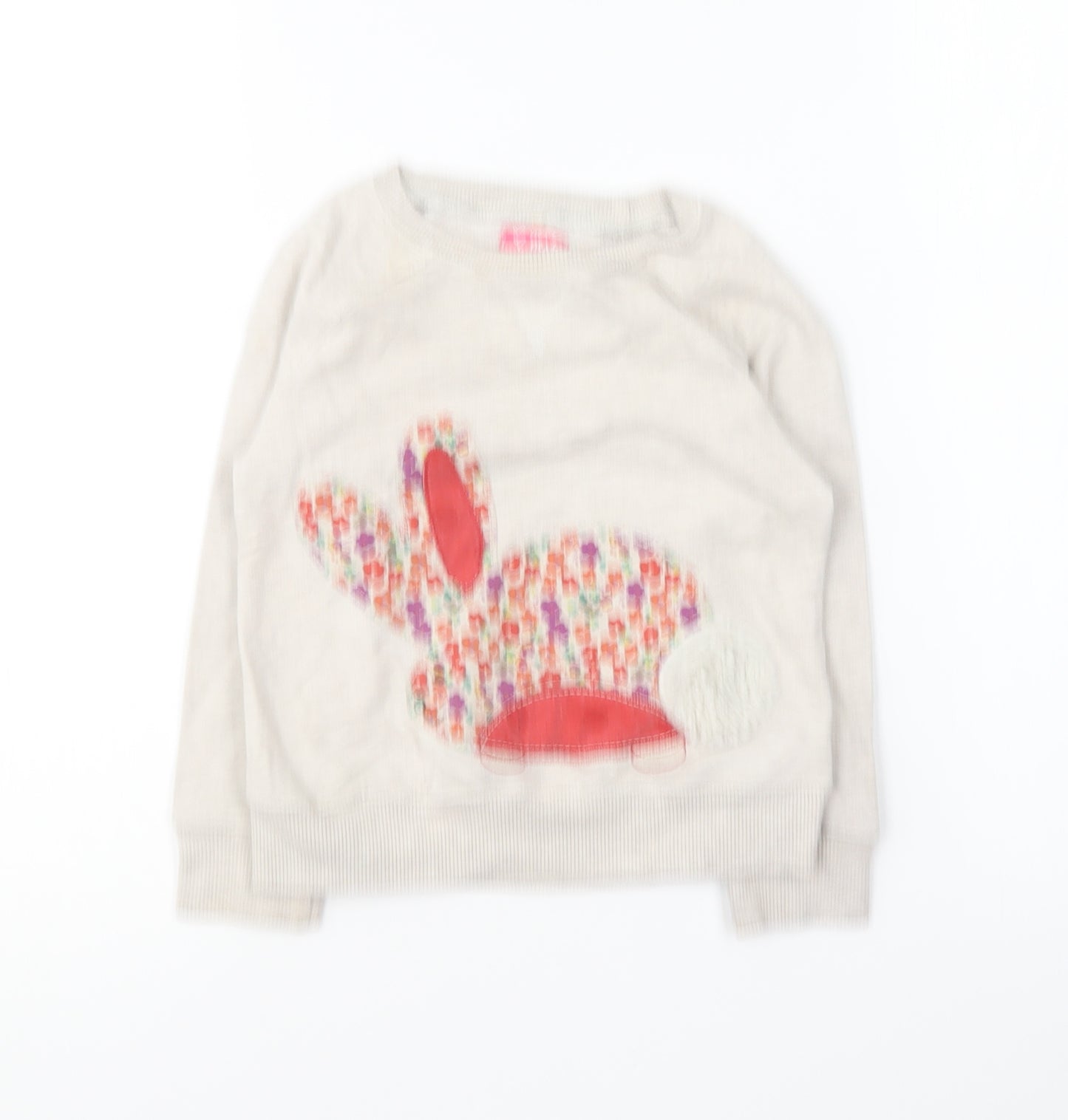 NEXT Girls Beige Round Neck Cotton Pullover Jumper Size 3-4 Years
