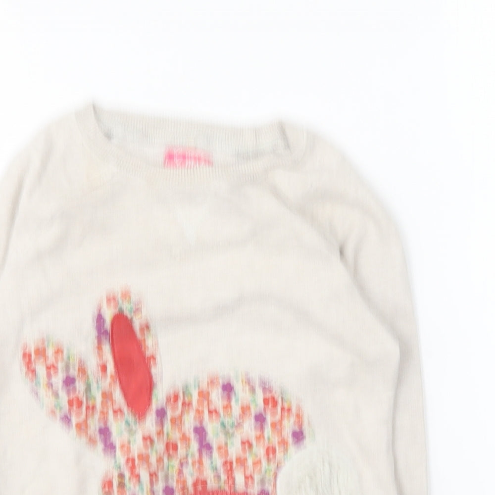 NEXT Girls Beige Round Neck Cotton Pullover Jumper Size 3-4 Years