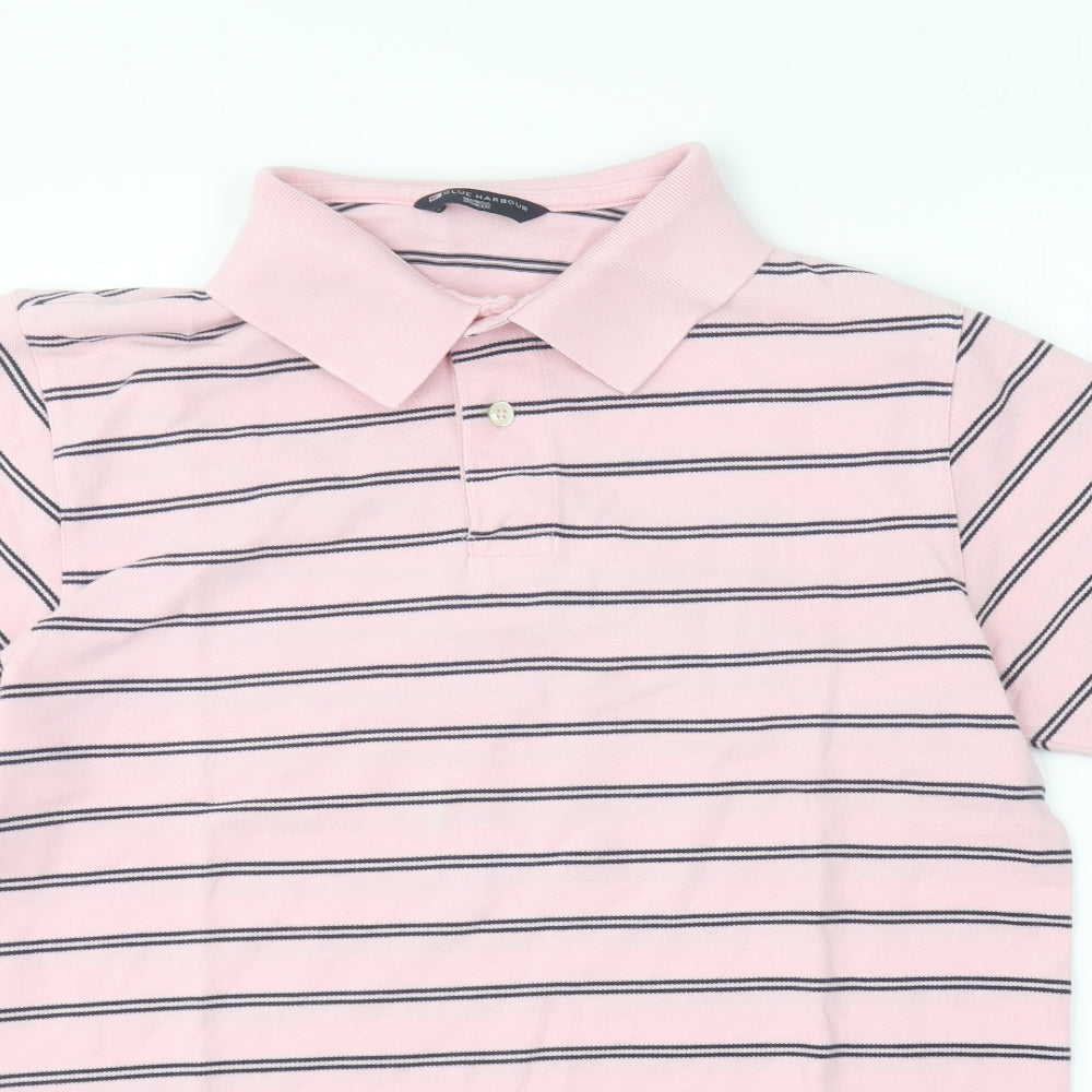 Blue Harbour Mens Pink Striped Cotton Polo Size M Collared