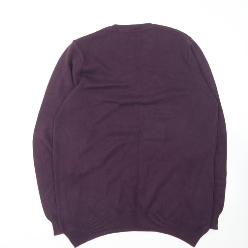 Marks and Spencer Mens Purple Round Neck Cotton Pullover Jumper Size S