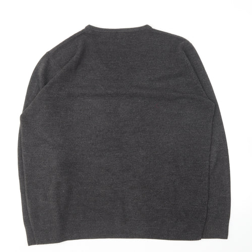 Easy Essential Mens Grey V-Neck Acrylic Pullover Jumper Size XL
