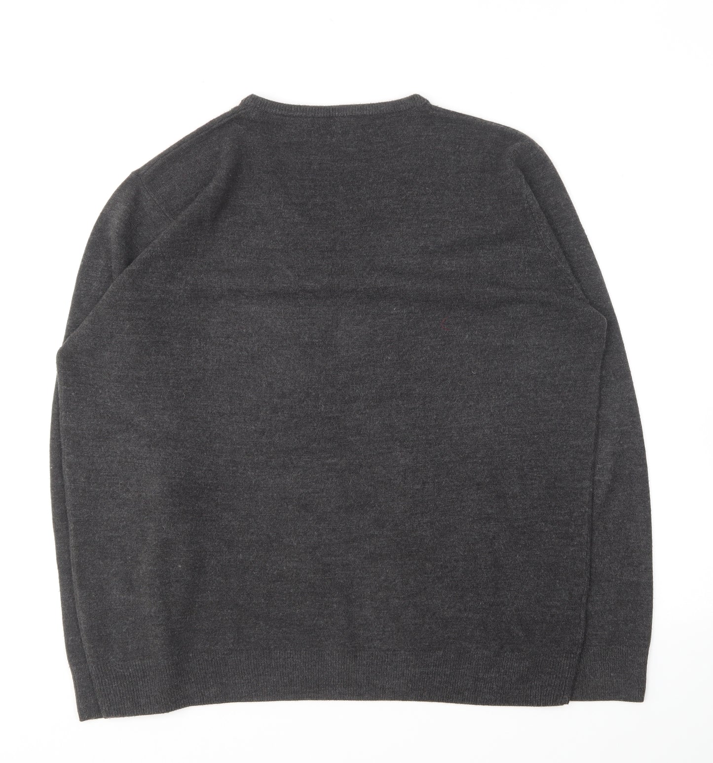 Easy Essential Mens Grey V-Neck Acrylic Pullover Jumper Size XL