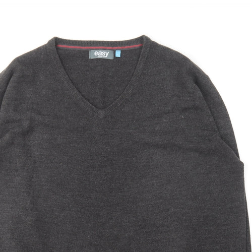 Easy Essential Mens Grey V-Neck Acrylic Pullover Jumper Size XL