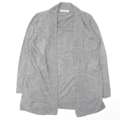 Cashmasoft Womens Grey Round Neck Acrylic Cardigan Jumper Size L