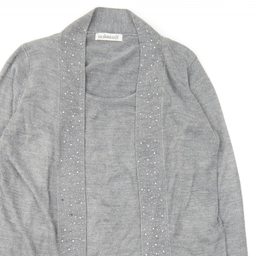 Cashmasoft Womens Grey Round Neck Acrylic Cardigan Jumper Size L