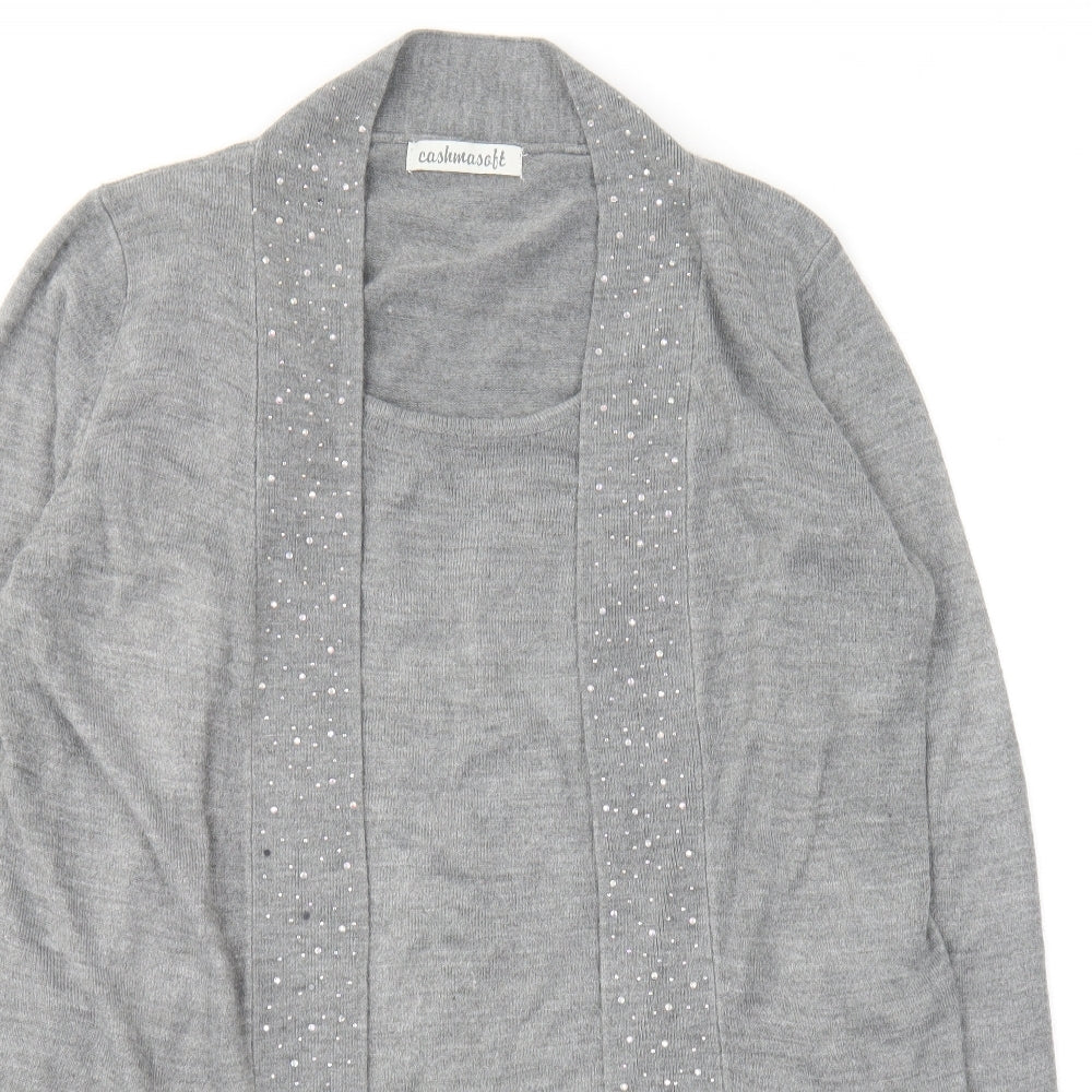 Cashmasoft Womens Grey Round Neck Acrylic Cardigan Jumper Size L