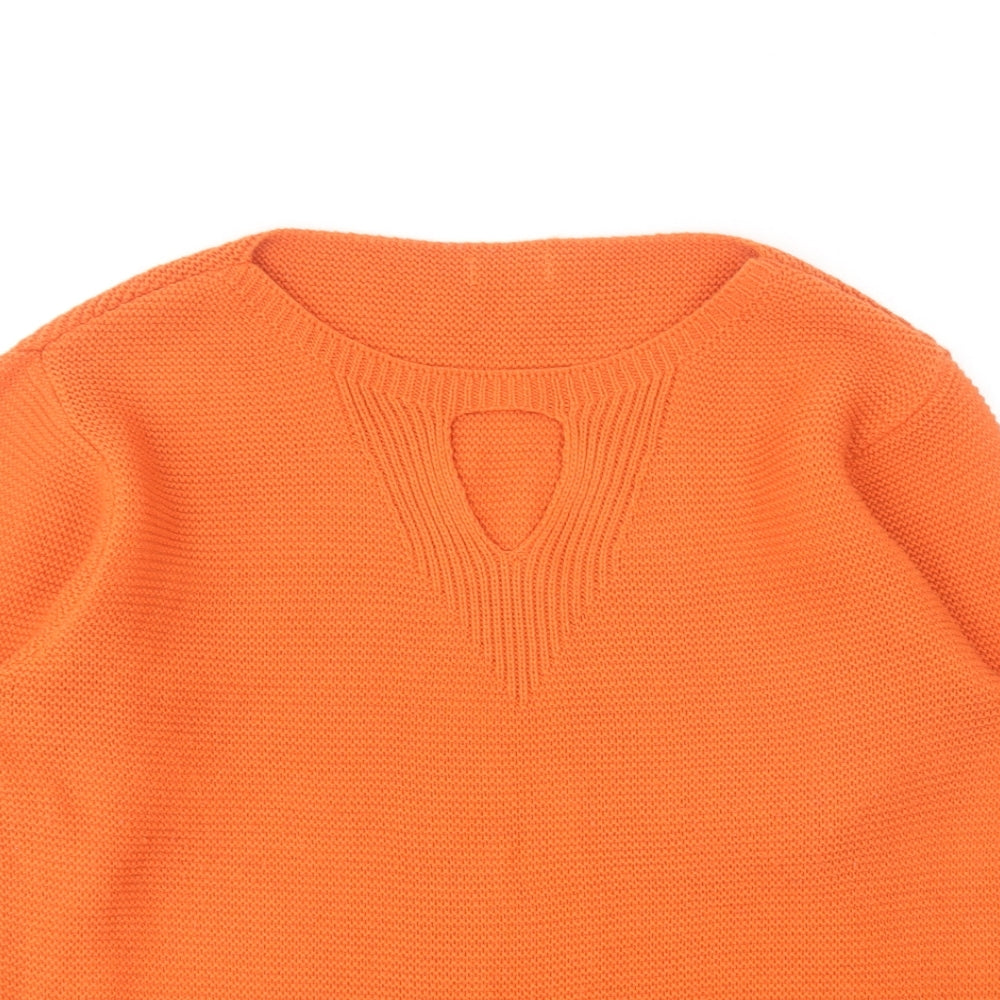 Preworn Womens Orange Round Neck Acrylic Pullover Jumper Size 16