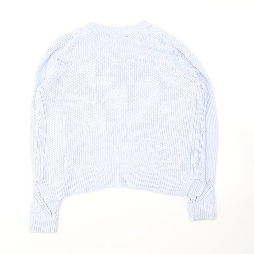 Marks and Spencer# Womens Blue Round Neck Cotton Pullover Jumper Size 14
