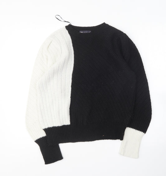 Front view of Marks & Spencer women’s black round neck polyester jumper, size UK 14