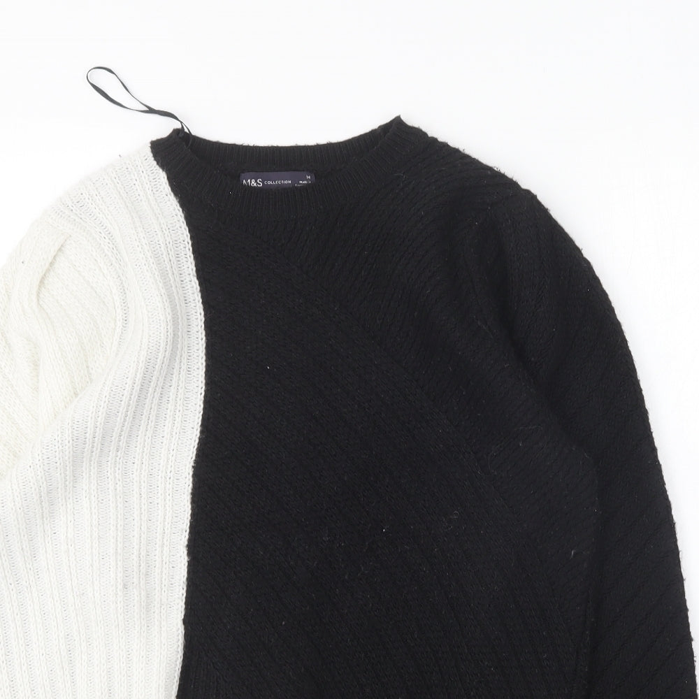 Marks and Spencer Womens Black Round Neck Polyester Pullover Jumper Size 14
