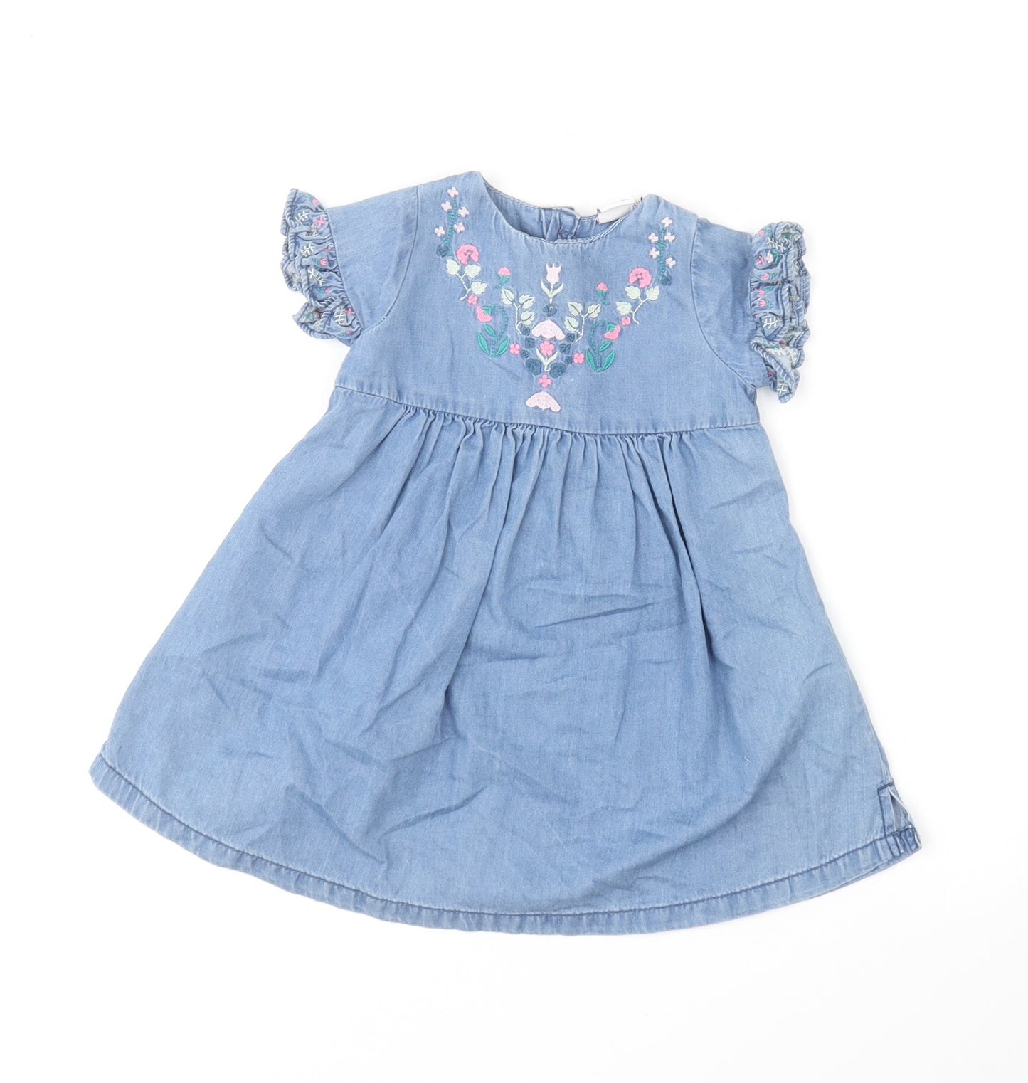 Mini Club Baby Blue Cotton Skater Dress Size 9-12 Months Round Neck