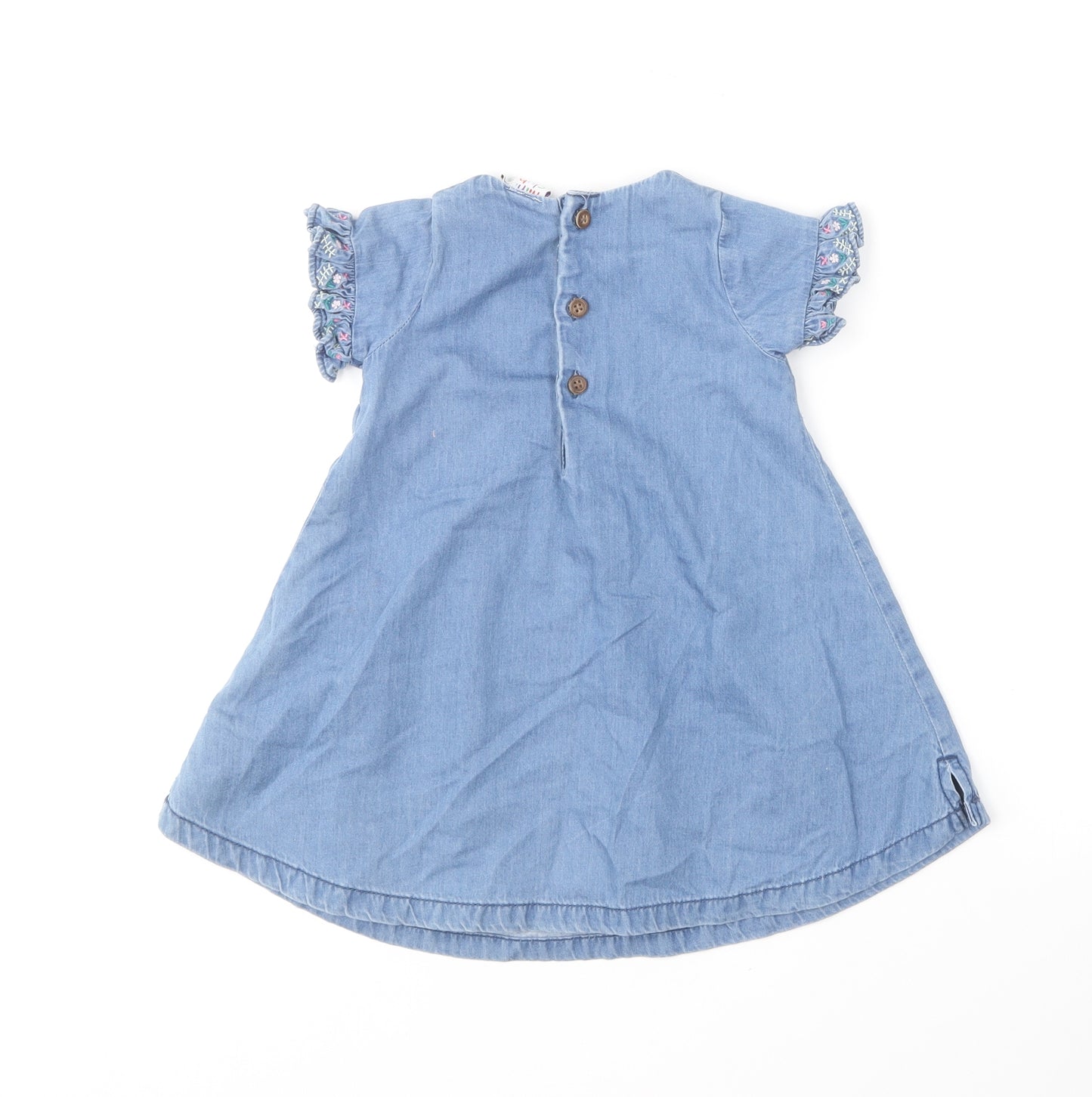 Mini Club Baby Blue Cotton Skater Dress Size 9-12 Months Round Neck