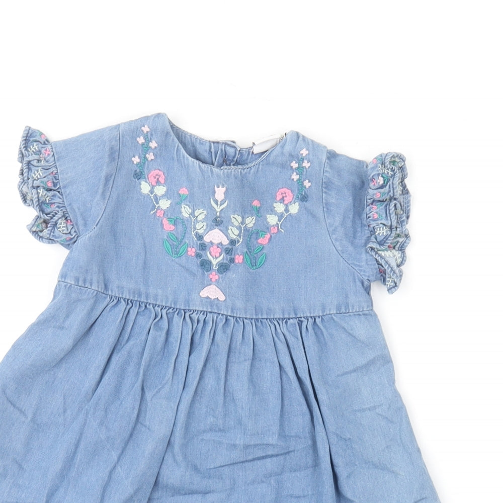 Mini Club Baby Blue Cotton Skater Dress Size 9-12 Months Round Neck