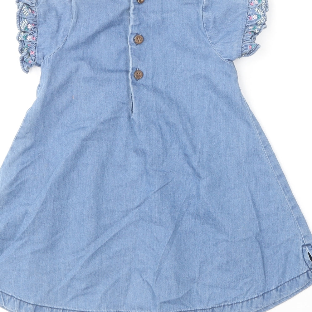 Mini Club Baby Blue Cotton Skater Dress Size 9-12 Months Round Neck