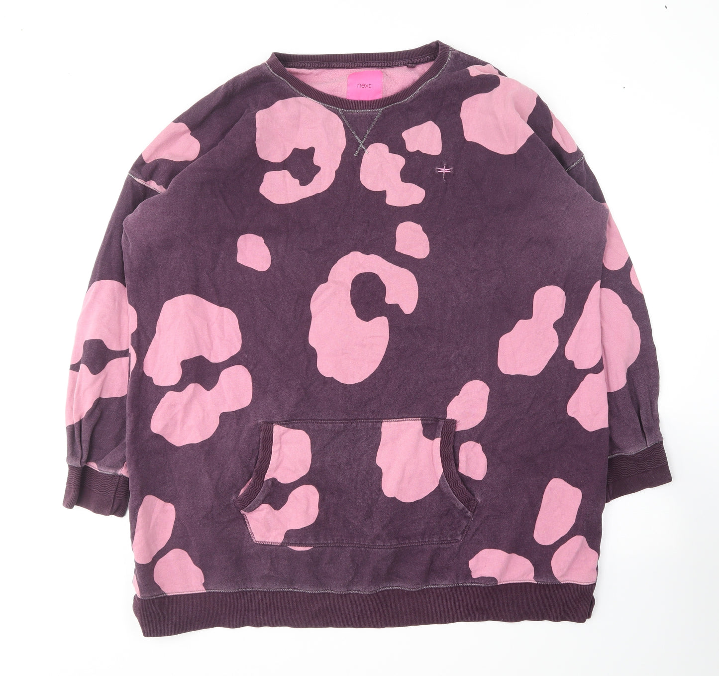 NEXT Womens Purple Round Neck Animal Print Cotton Pullover Jumper Size XL