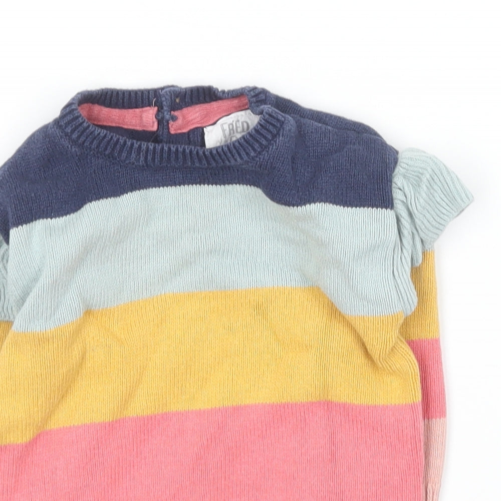 F&F Girls Multicoloured Cotton Pullover Jumper Size 9-12 Months