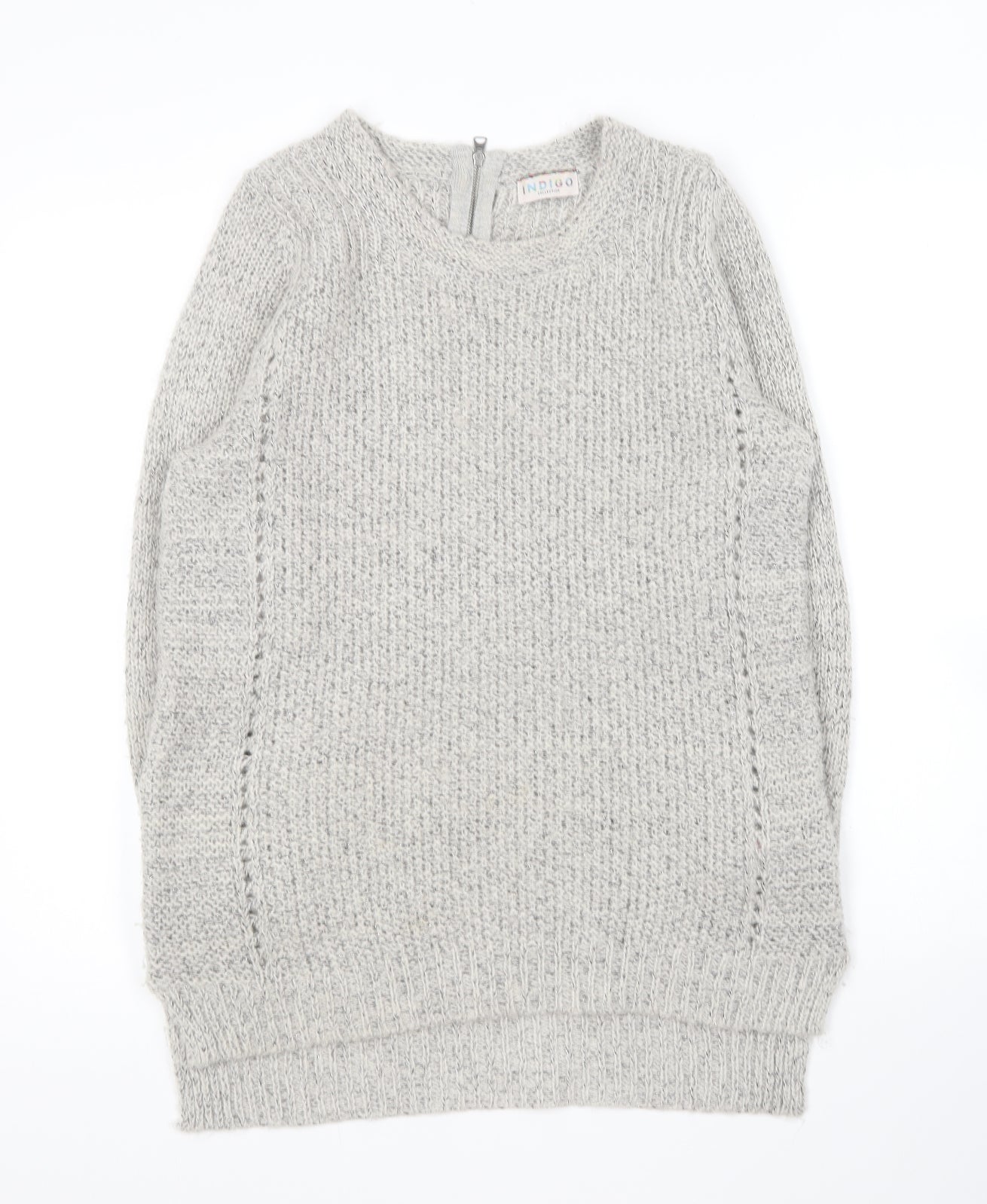 Indigo Womens Grey Round Neck Acrylic Pullover Jumper Size 12