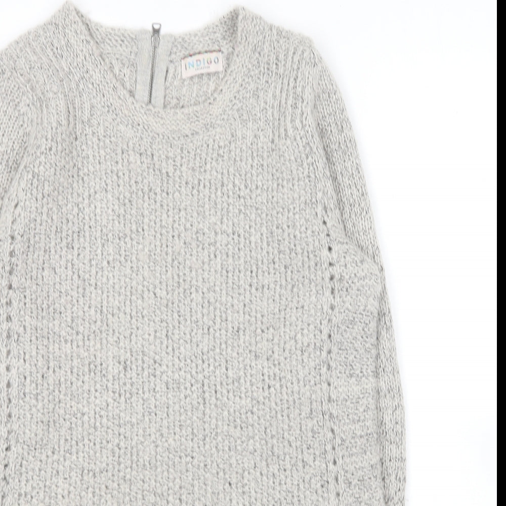Indigo Womens Grey Round Neck Acrylic Pullover Jumper Size 12
