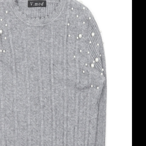 V. Mod Womens Grey Round Neck Cotton Pullover Jumper Size 10
