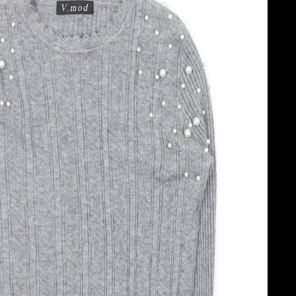 V. Mod Womens Grey Round Neck Cotton Pullover Jumper Size 10