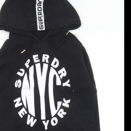 Superdry Womens Black Cotton Pullover Hoodie Size 12