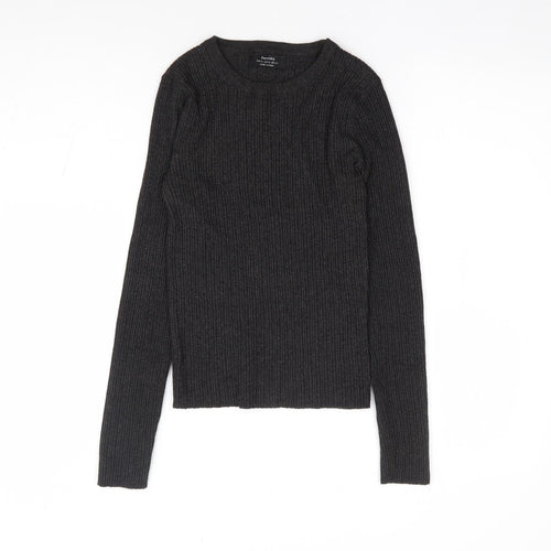 Bershka Womens Grey Round Neck Viscose Pullover Jumper Size M