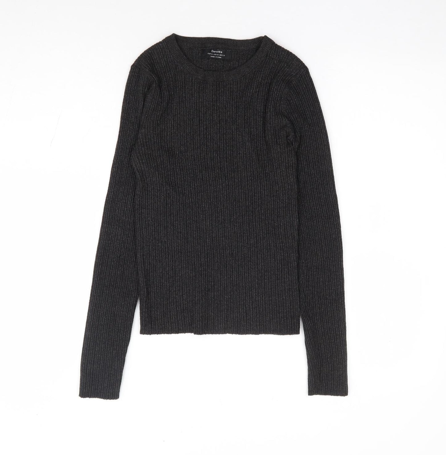 Bershka Womens Grey Round Neck Viscose Pullover Jumper Size M