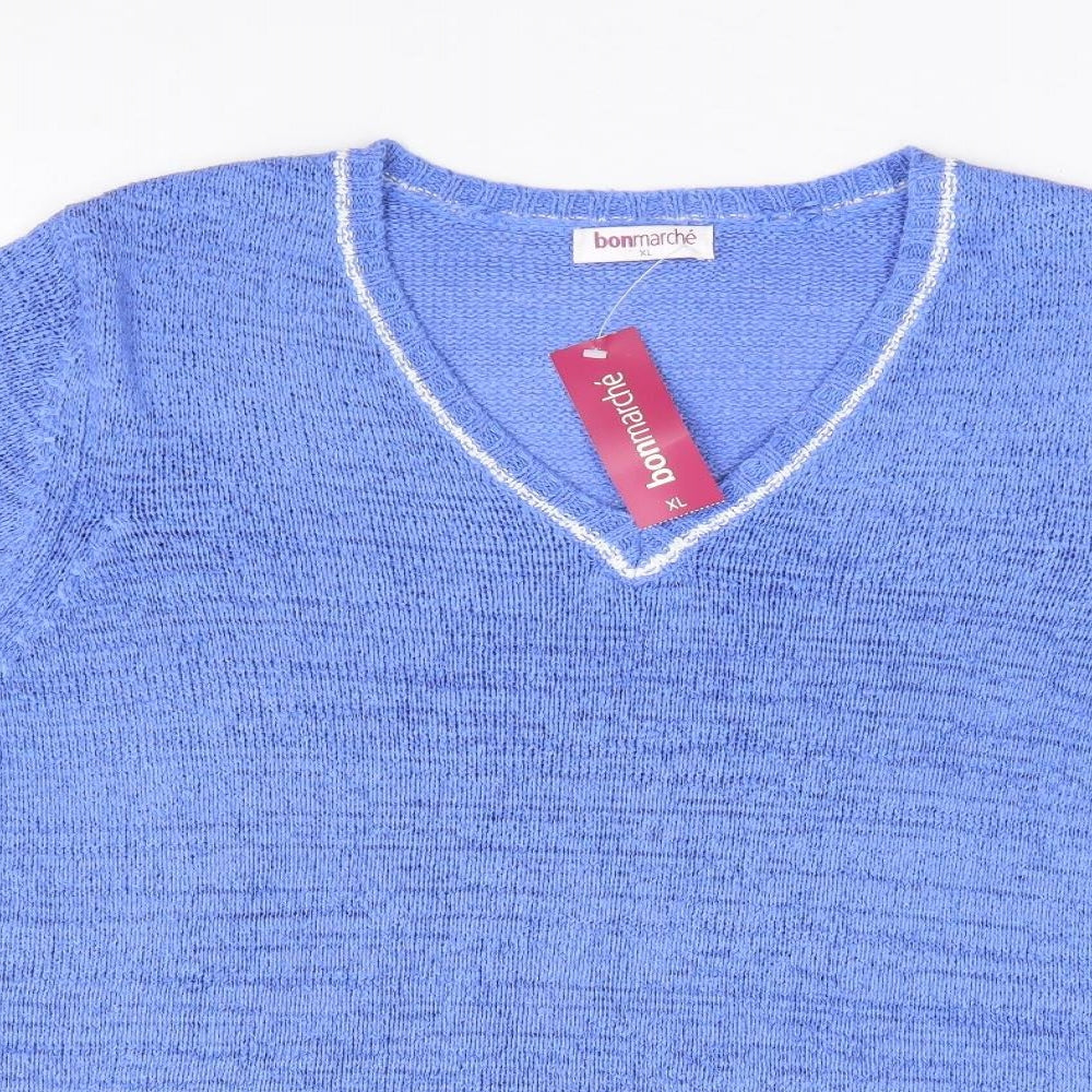 Bonmarché Womens Blue V-Neck Acrylic Pullover Jumper Size XL