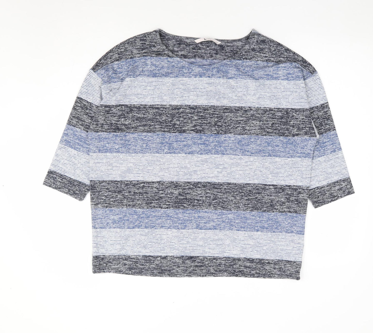 TU Womens Blue Striped Polyester Jersey T-Shirt Size 16 Round Neck