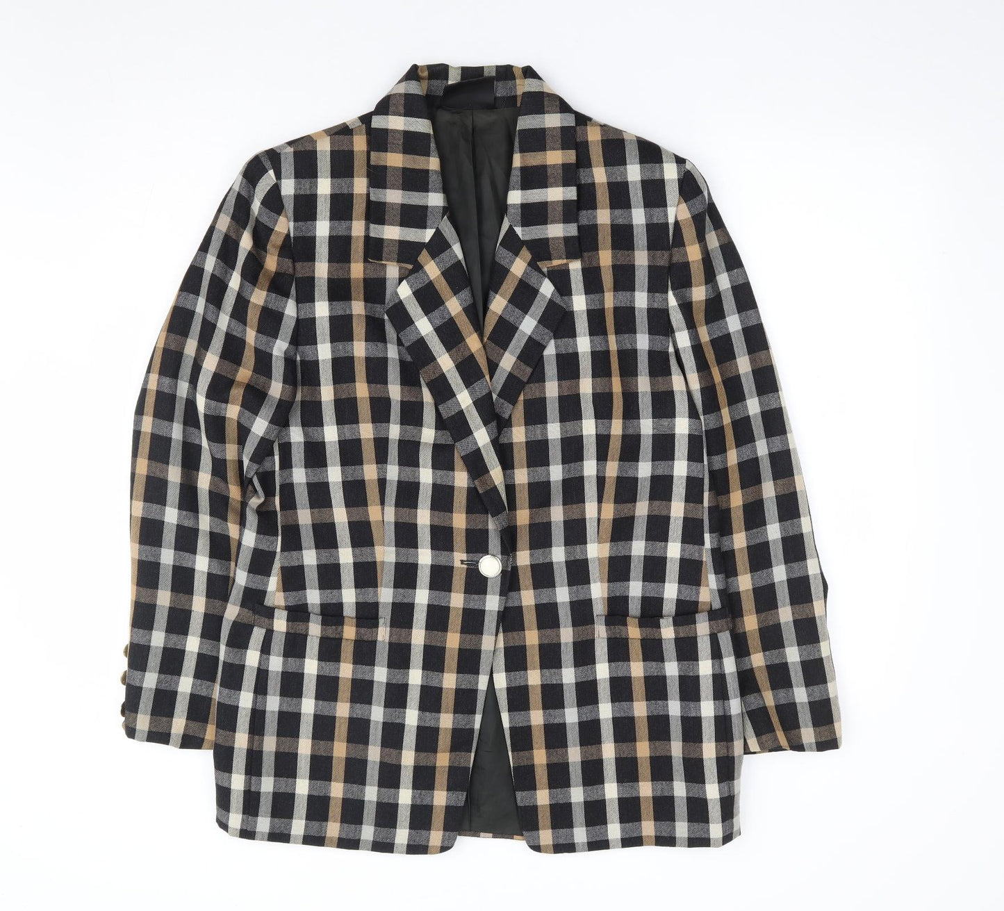 Barucci Womens Beige Check Wool Jacket Suit Jacket Size 12