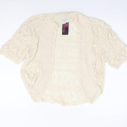 Bina Womens Ivory V-Neck Acrylic Shrug Jumper Size S