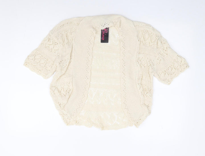 Bina Womens Ivory V-Neck Acrylic Shrug Jumper Size S