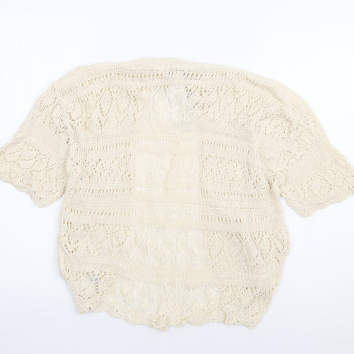 Bina Womens Ivory V-Neck Acrylic Shrug Jumper Size S