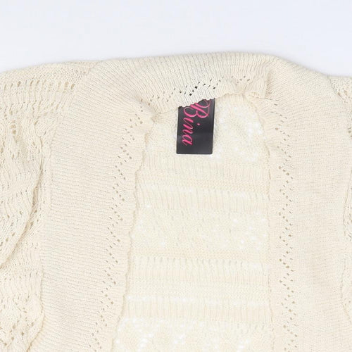 Bina Womens Ivory V-Neck Acrylic Shrug Jumper Size S