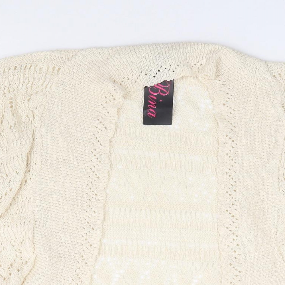 Bina Womens Ivory V-Neck Acrylic Shrug Jumper Size S