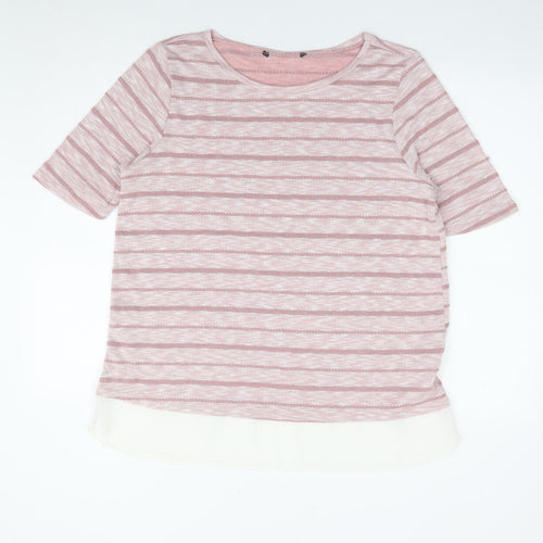 Preworn Womens Pink Striped Viscose Jersey T-Shirt Size 16 Round Neck